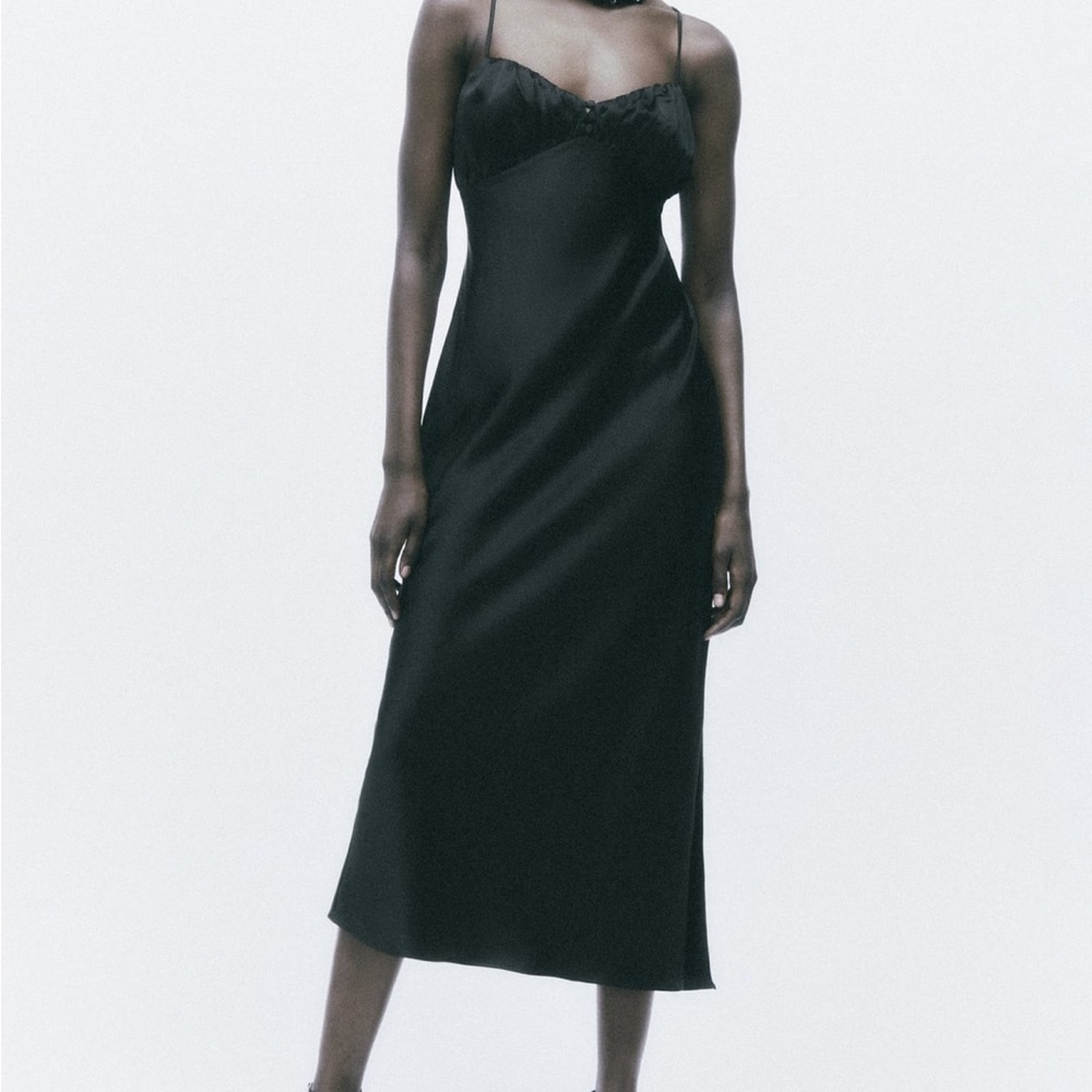 Zara Black Satin Midi Dress NEVER WORN